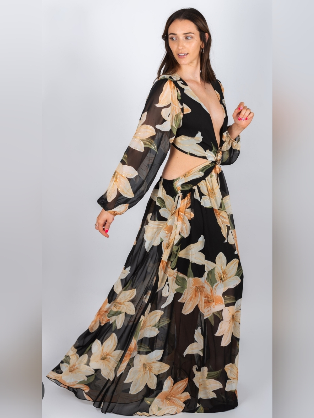 Alexa B Nites Floral Sheer Cut Out Cocktail Wedding Guest Garden Dress